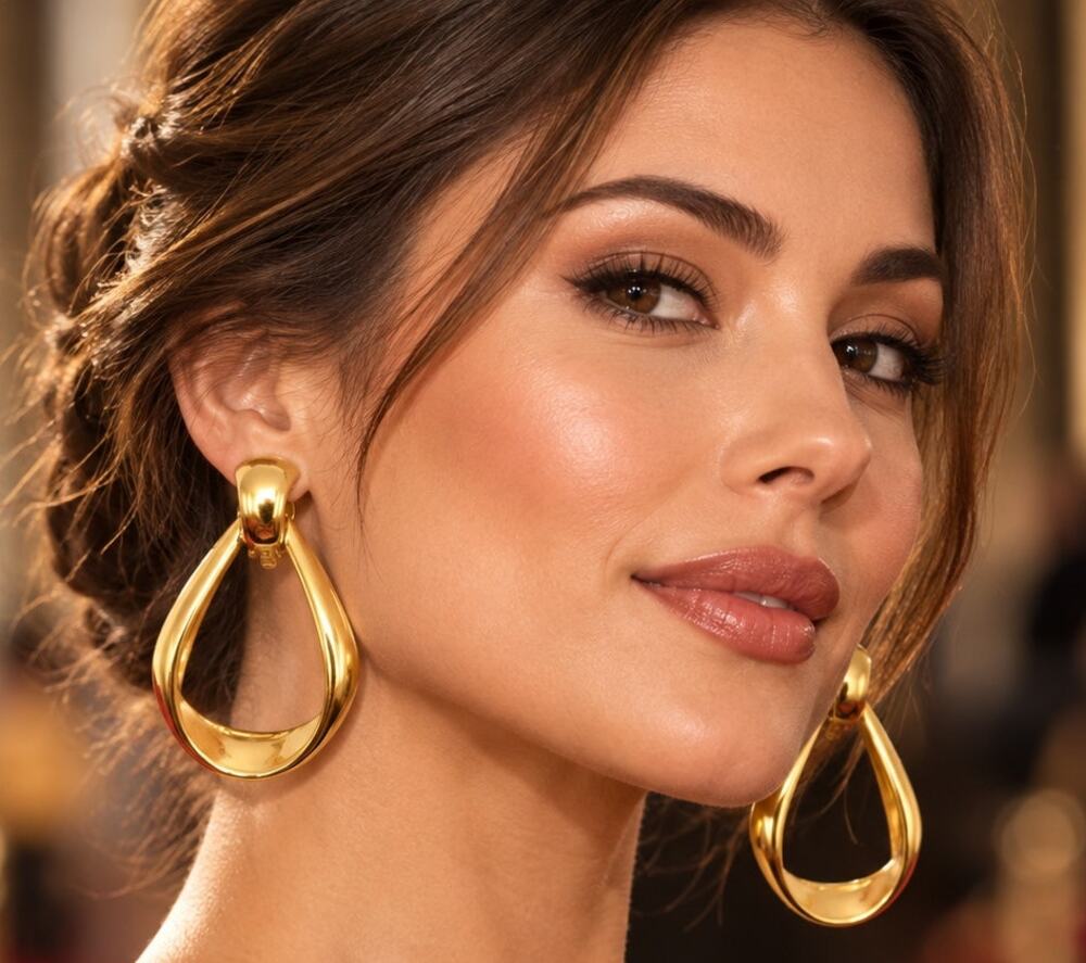 St. John Gold Tone Clip On Earrings Large Sculptural Glam Runway Statement 2.5”